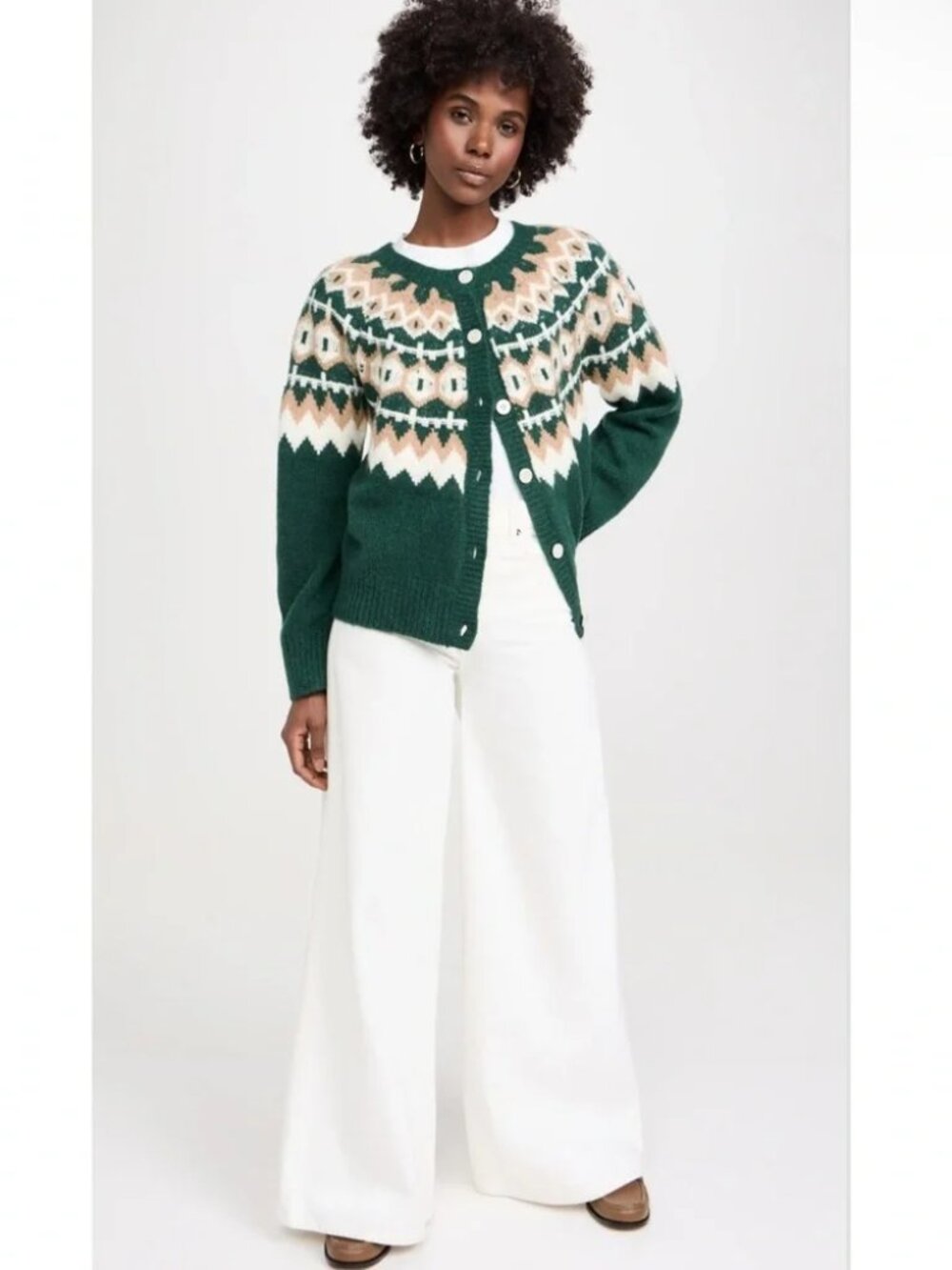 Favorite Daughter "The Snowed In Cardigan" in Green Fair Isle, Size Medium - Picture 1 of 13